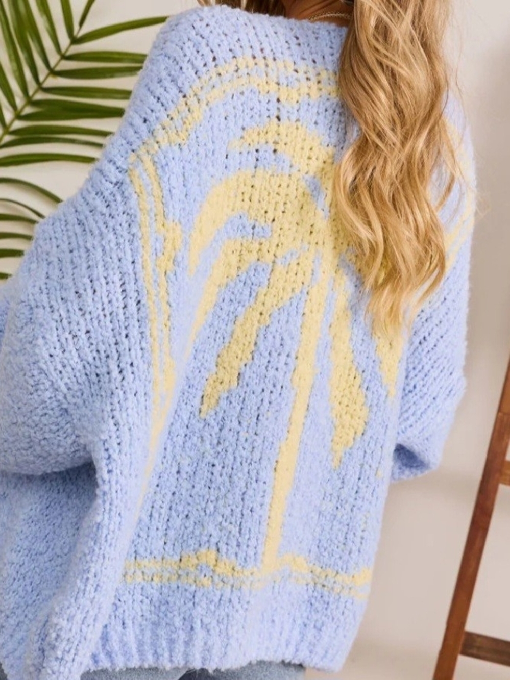 Coastal Palm Light Blue & Yellow Knit Sweater